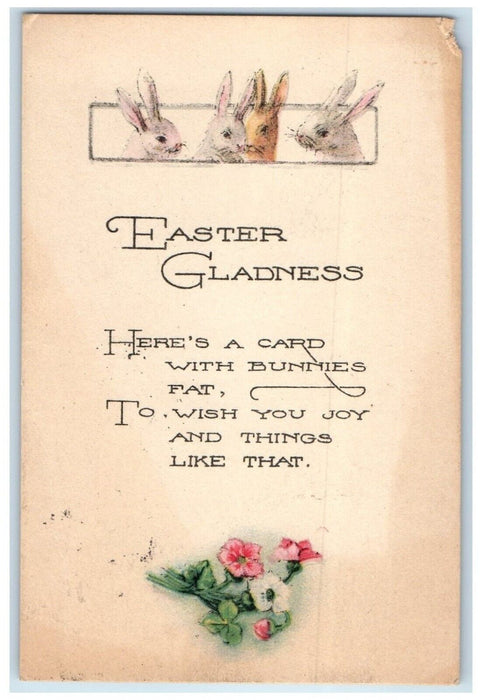 1922 Easter Bunnies Rabbit Head Flowers Springvalley Illinois IL Posted Postcard