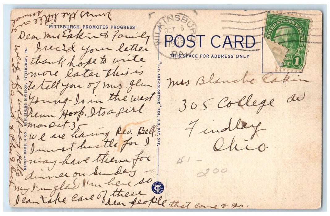 1938 Liberty Bridge Entrance Tunnels Inclines Pittsburgh Pennsylvania Postcard