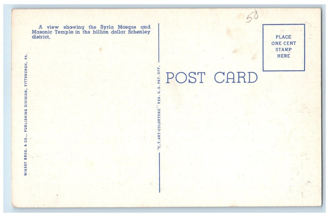 c1940 Syria Mosque Pittsburgh Athletic Association Temple Pennsylvania Postcard