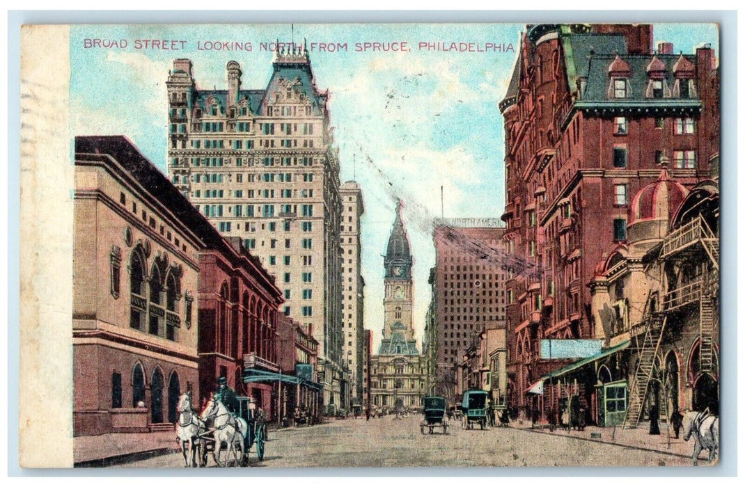 1910 Broad Street Looking North From Spruce Philadelphia Pennsylvania Postcard