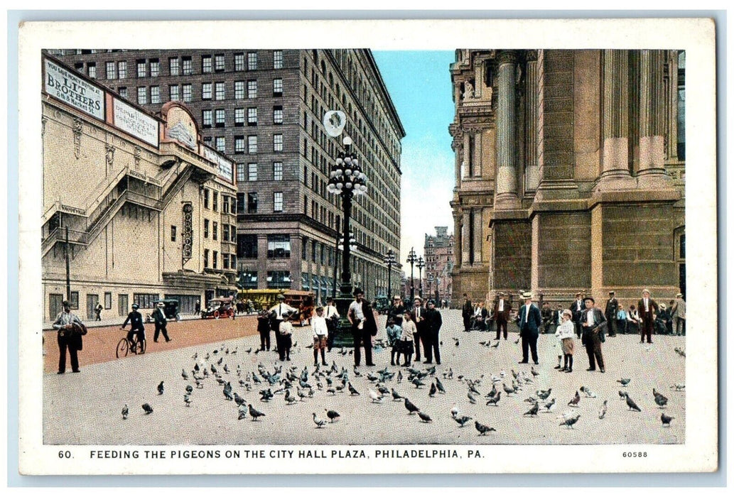 c1920 Feeding Pigeons City Hall Plaza Philadelphia Pennsylvania Vintage Postcard