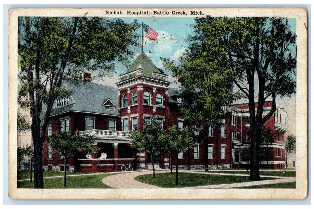 1920 Exterior Nichols Hospital Building Battle Creek Michigan MI Posted Postcard
