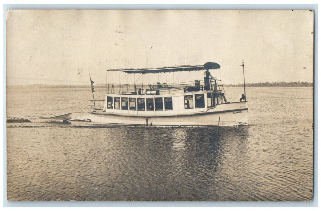 1909 Tourist Boat Illinois Eustis Florida FL RPPC Photo Posted Postcard