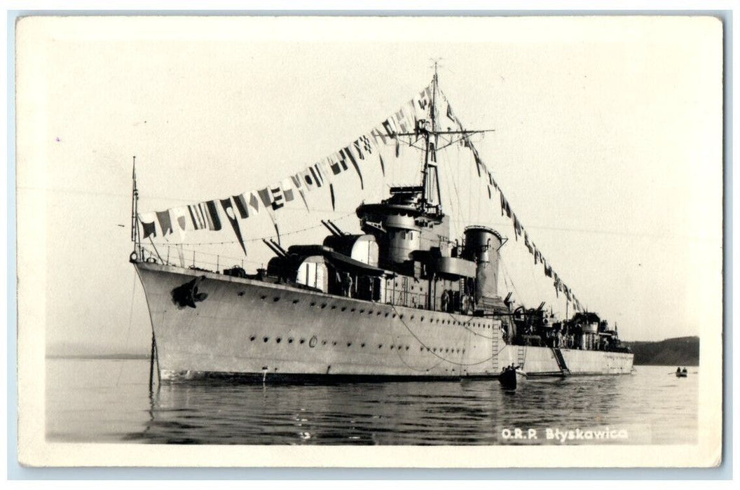 c1940's ORP Blyskawica Steamer Battleship Warship Poland RPPC Photo Postcard