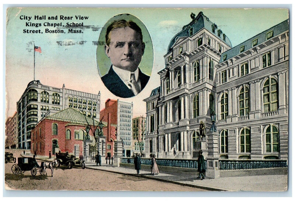 1913 City Hall Rear Kings Chapel School Street Boston Massachusetts MA Postcard