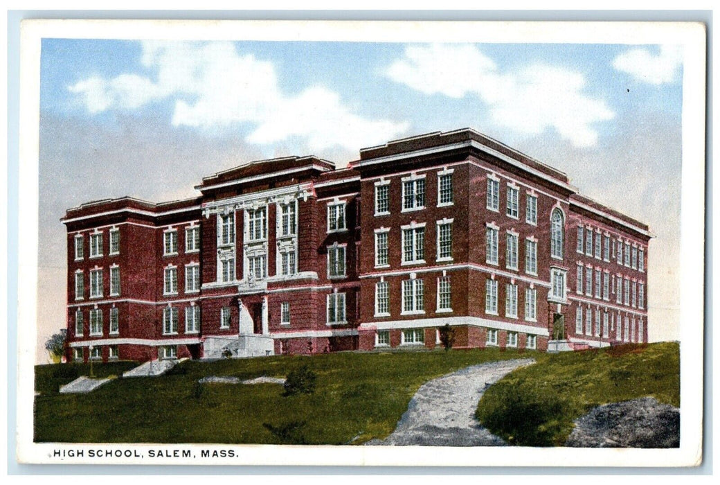 c1920 High School Exterior Building Salem Massachusetts Vintage Antique Postcard