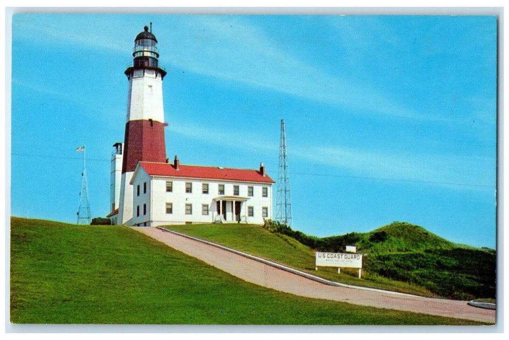c1960 Montauk Point Lighthouse Village Tower New York City New York NY Postcard
