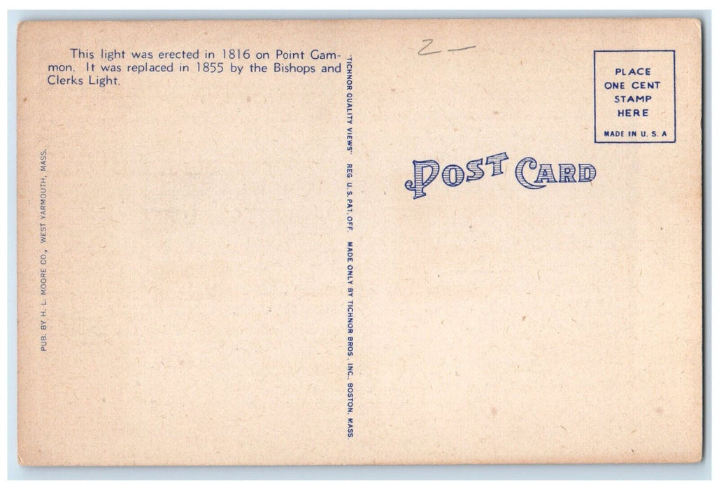 c1940 Old Aberdeen Light Great Island Cape Cod Massachusetts MA Vintage Postcard