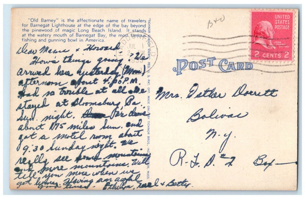 1933 Barnegat Light Air Lighthouse Barney Long Beach Island New Jersey Postcard