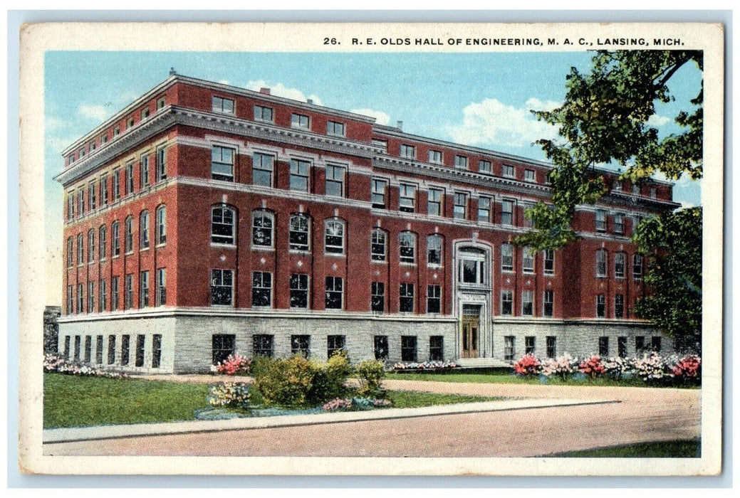 1919 Exterior View R. E. Olds Hall Engineering M. A. C Lansing Michigan Postcard