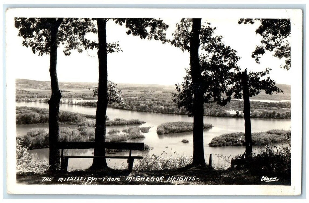 c1925 Mississippi River View From McGregor Heights Iowa IA RPPC Photo Postcard