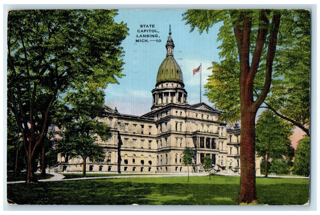 1943 Exterior View State Capitol Building Lansing Michigan MI Antique Postcard