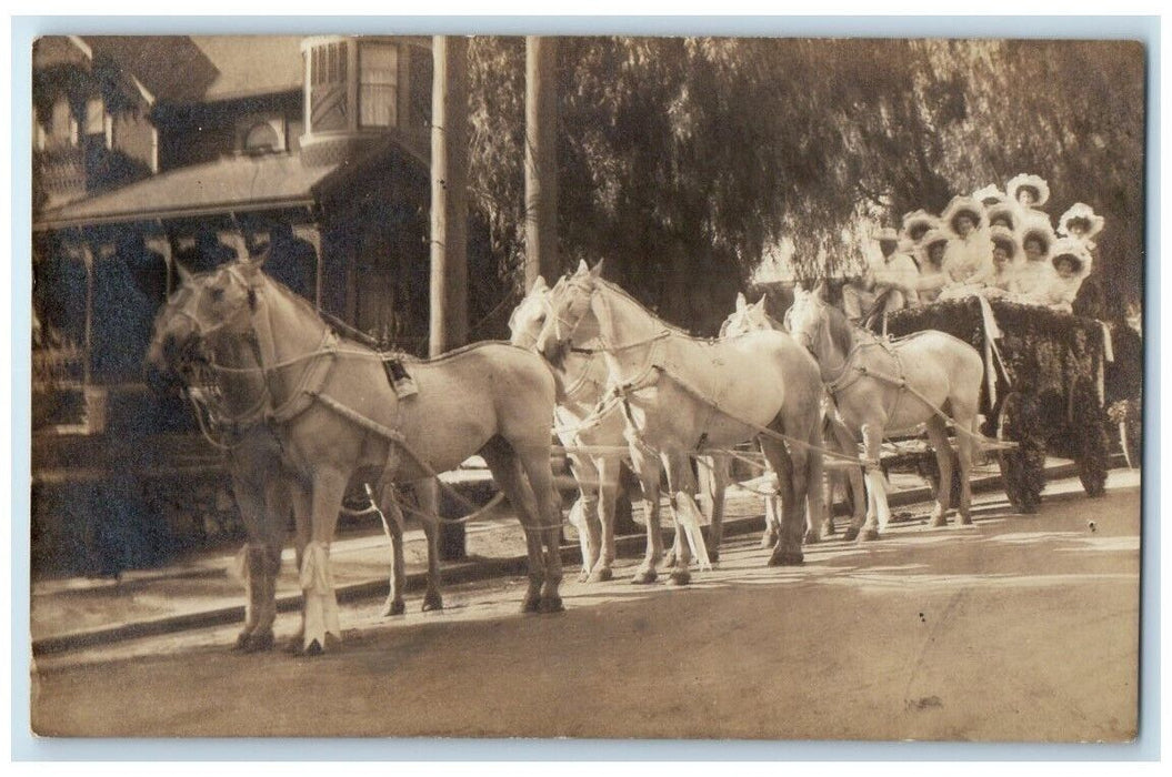 c1910's High School Girls New Year Parade Float Pasadena CA RPPC Photo Postcard