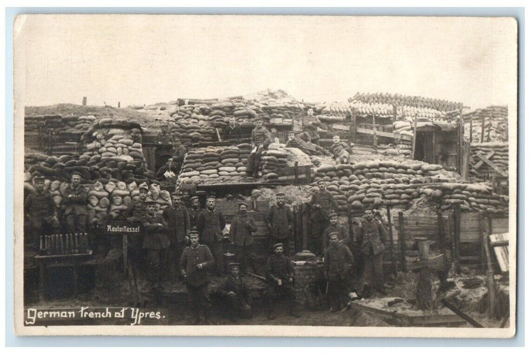 c1914-1918 WWI German Trench Scene Soldiers Ypres Belgium RPPC Photo Postcard