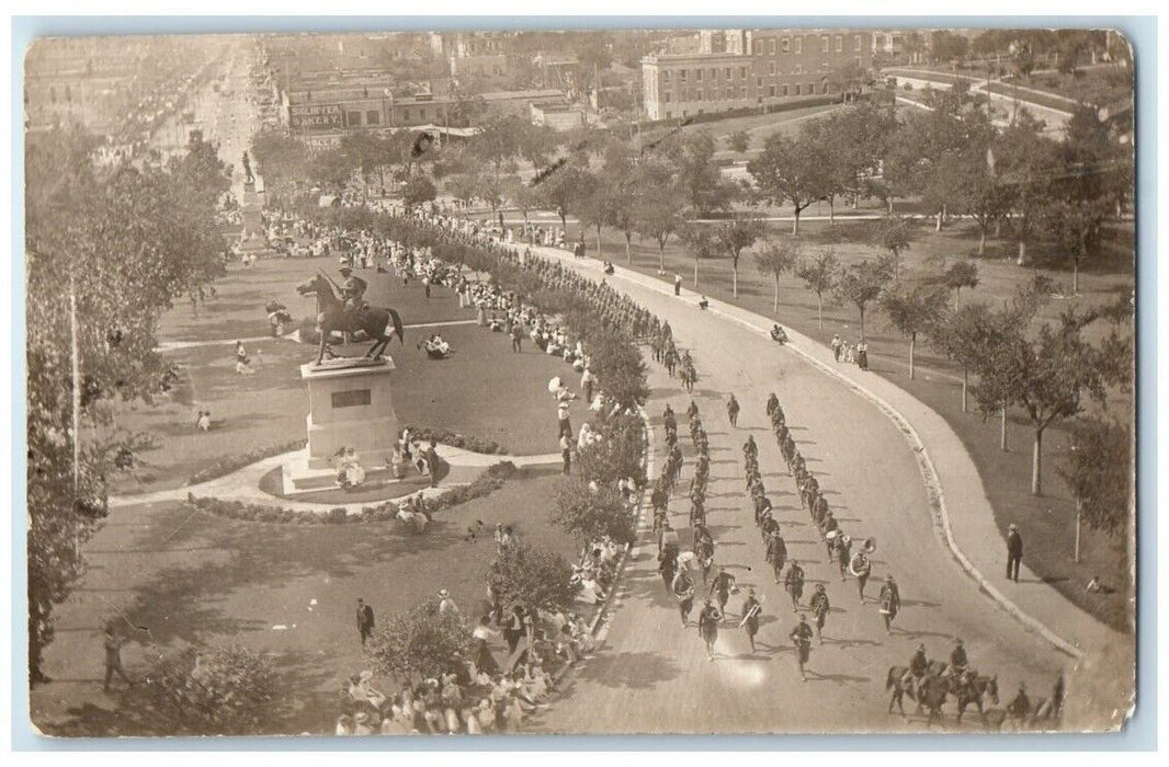 c1914-1918 WWI US Army Soldiers Parade San Marcos Texas TX RPPC Photo Postcard