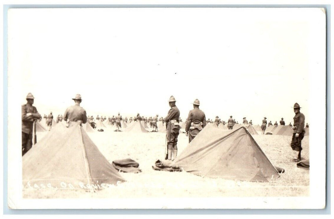1918 WWI US Army Soldiers On Review Grounds Hutchinson KS RPPC Photo Postcard