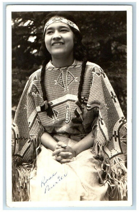 c1940's Beautiful Native American Woman Rose Pourier RPPC Photo Postcard