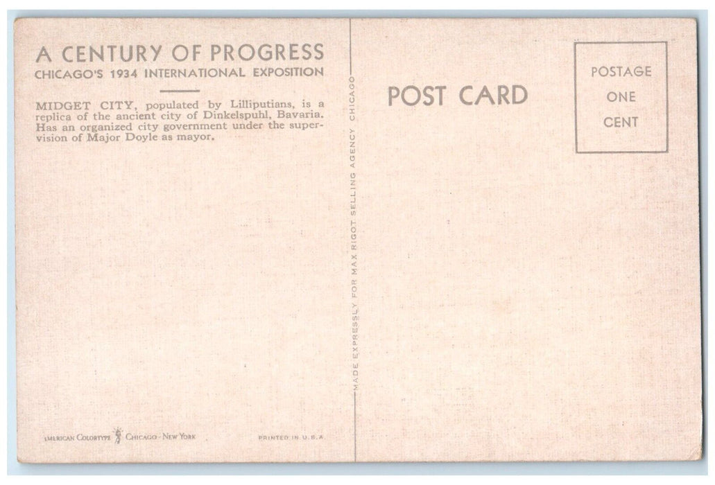 1934 Midget City A Century Of Progress Exposition Chicago Illinois IL Postcard