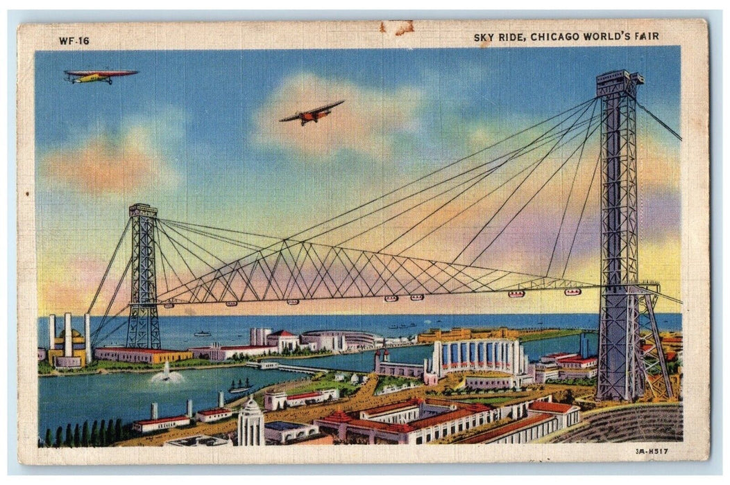 1933 Sky Ride And Planes Chicago World's Fair Chicago Illinois IL Postcard