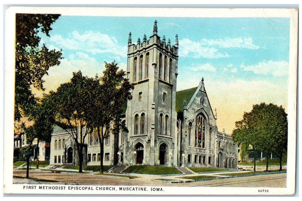 1929 First Methodist Episcopal Church Street View Muscatine Iowa IA Postcard