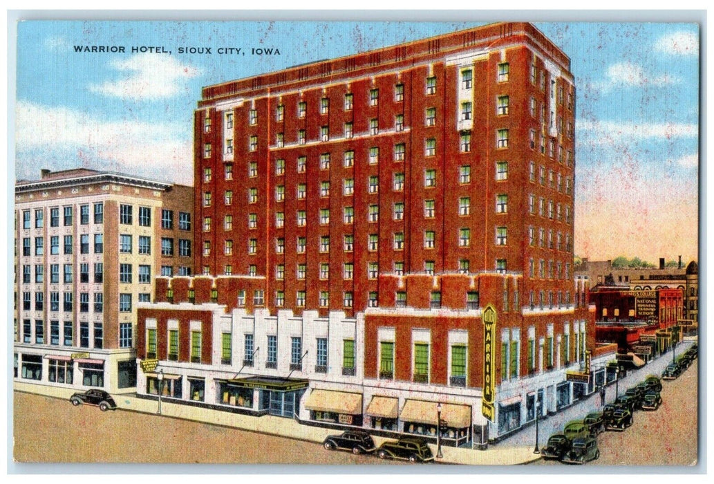c1960's Warrior Hotel Building Cars Street View Sioux City Iowa IA Postcard