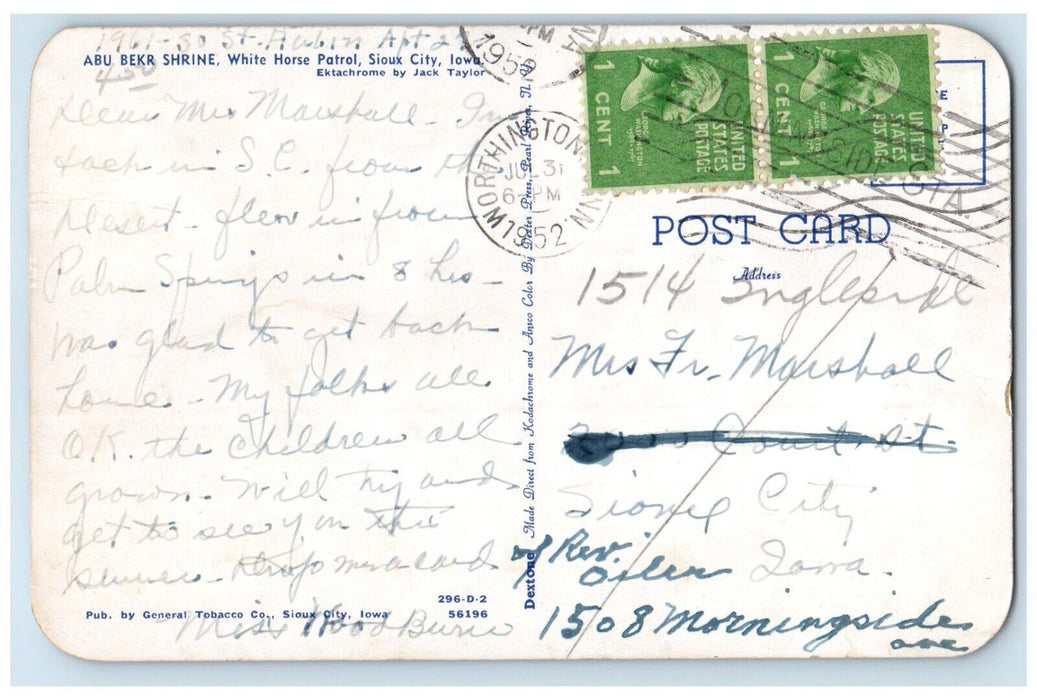 1952 Abu Bekr Shrine White Horse Patrol Sioux City Iowa IA Antique Postcard