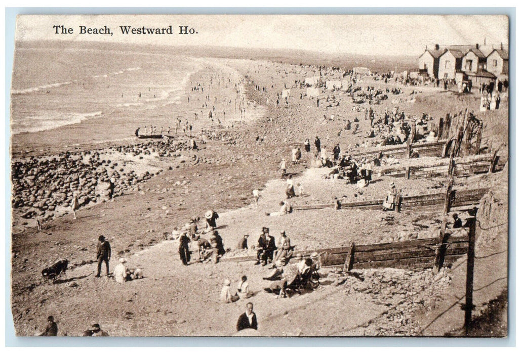 c1940's View of The Beach Westward Ho England Vintage Unposted Postcard