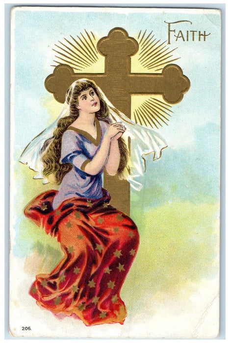 1909 Easter Holy Cross Woman Praying Embossed Sylvan Minnesota MN DPO Postcard