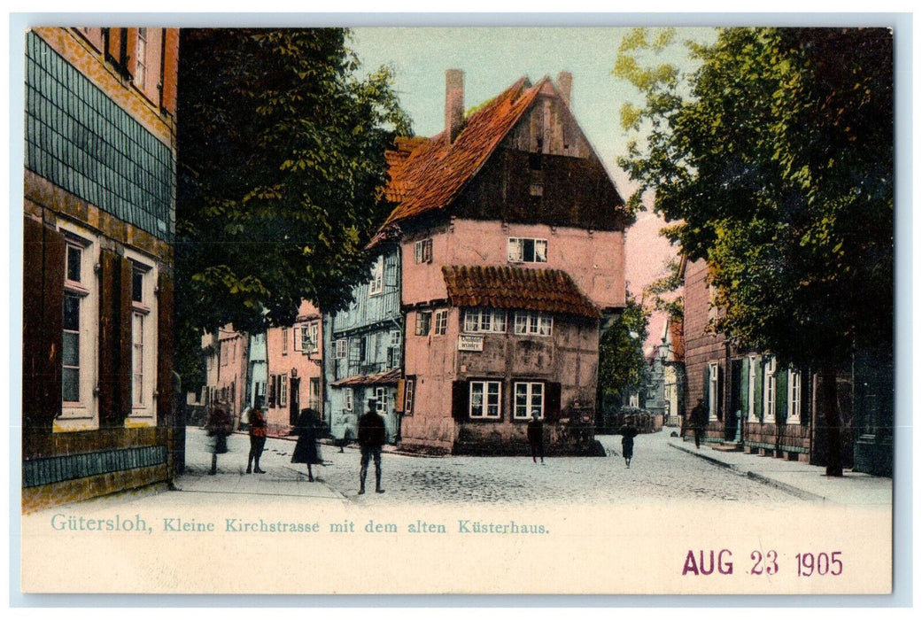 1905 Small Church Street with the old Kusterhaus Gutersloh Germany Postcard