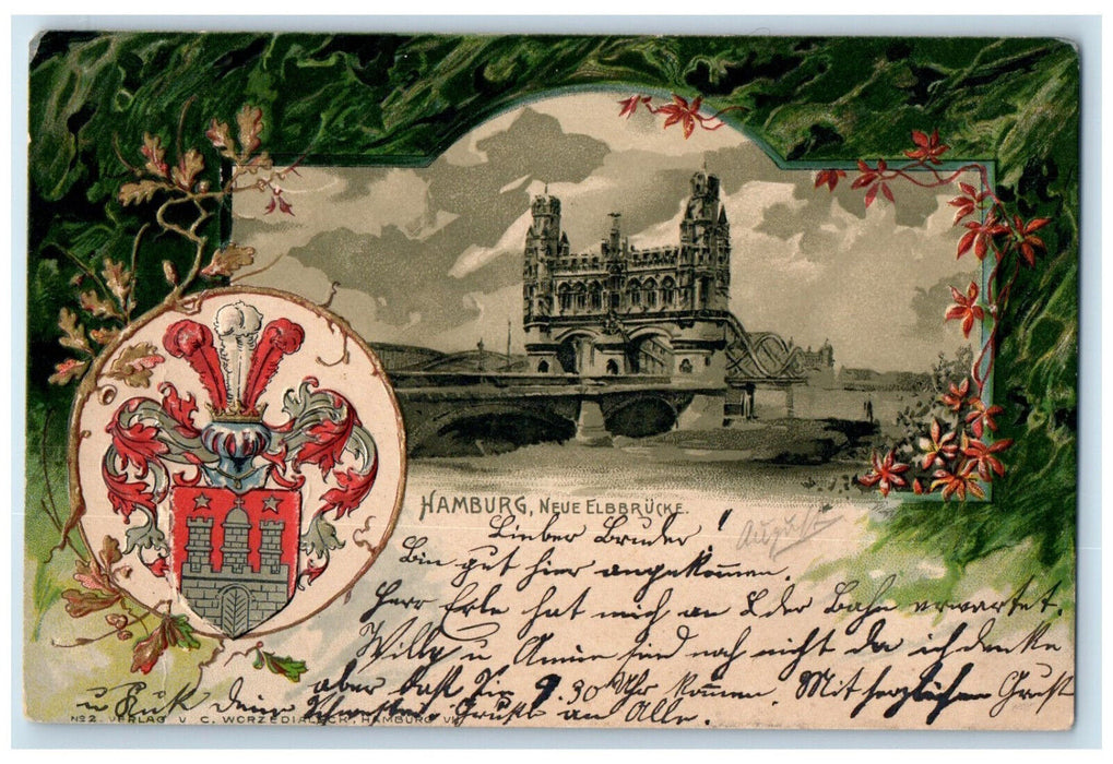 1901 Neue Elbbrucke Hamburg Germany Antique Posted Embossed Postcard