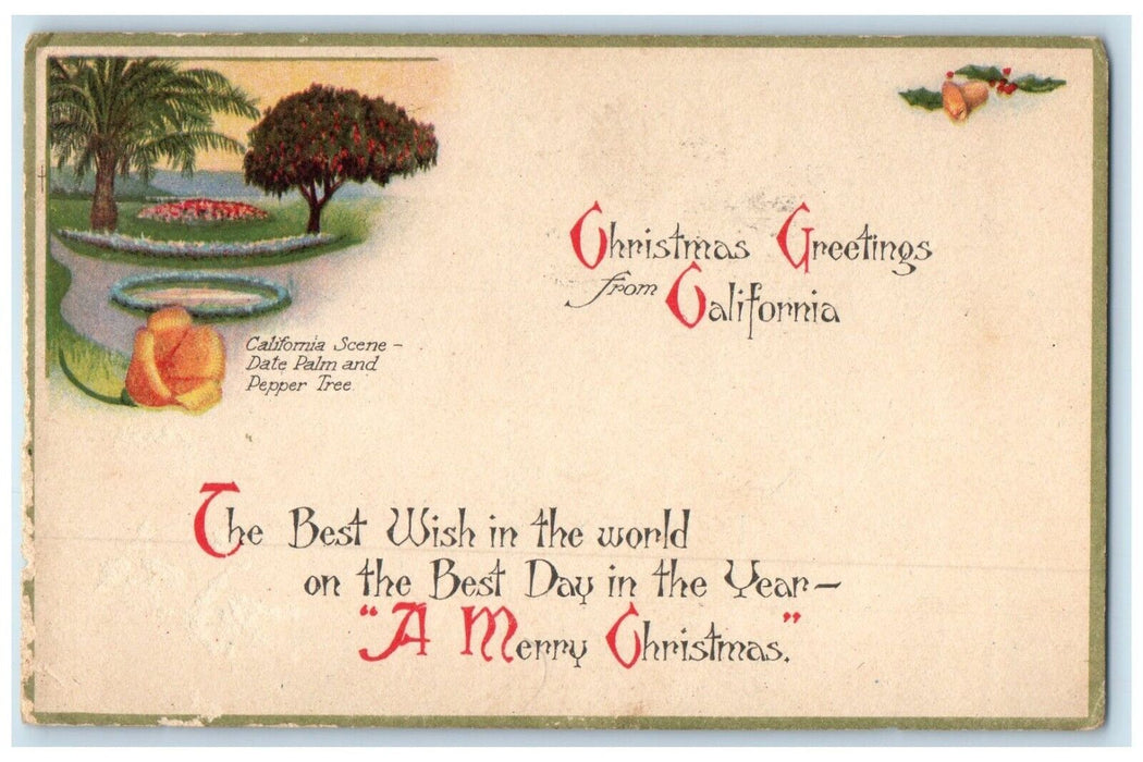 1919 Christmas Greetings From California Los Angeles CA Posted Antique Postcard