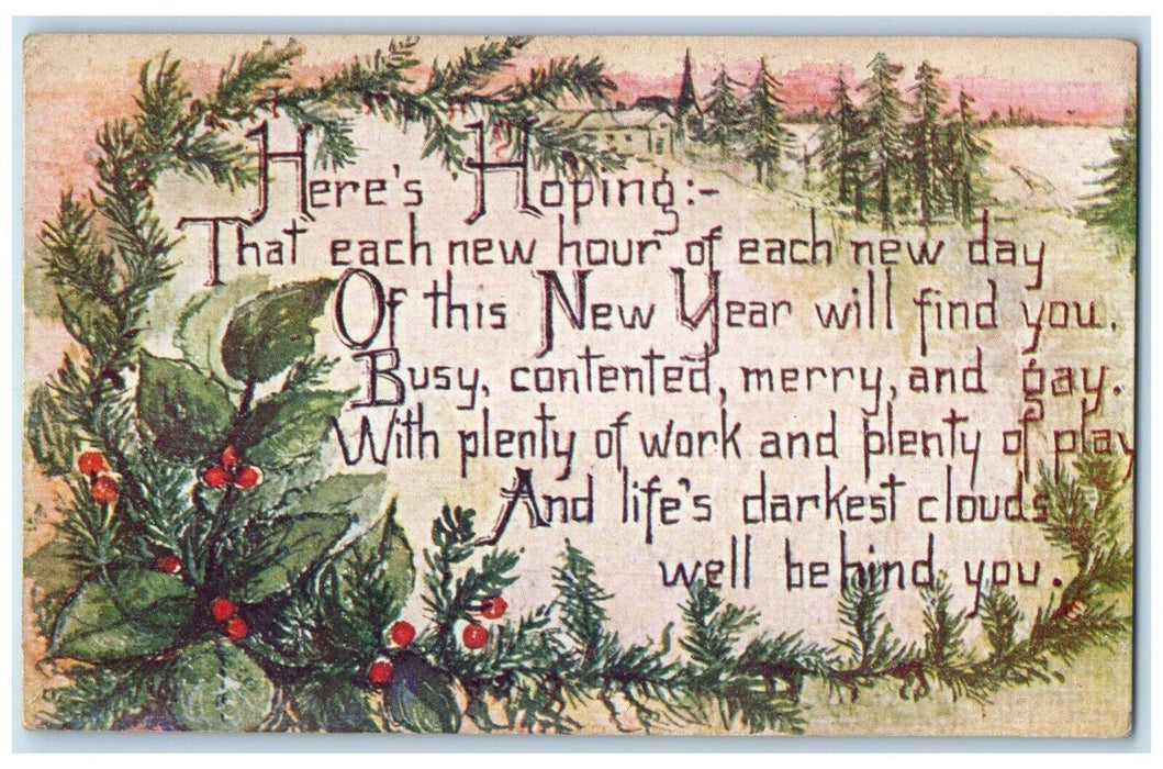 1910 New Year Message Holly Berries Coatsburg Illinois IL Antique Postcard