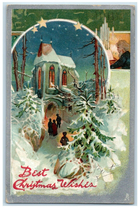 1909 Christmas House Church Winter Snow Embossed Tuck's St. Louis MO Postcard