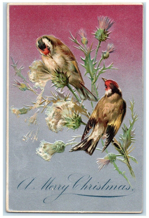 1908 Christmas Song Birds Flowers Embossed Mexico Missouri MO Antique Postcard