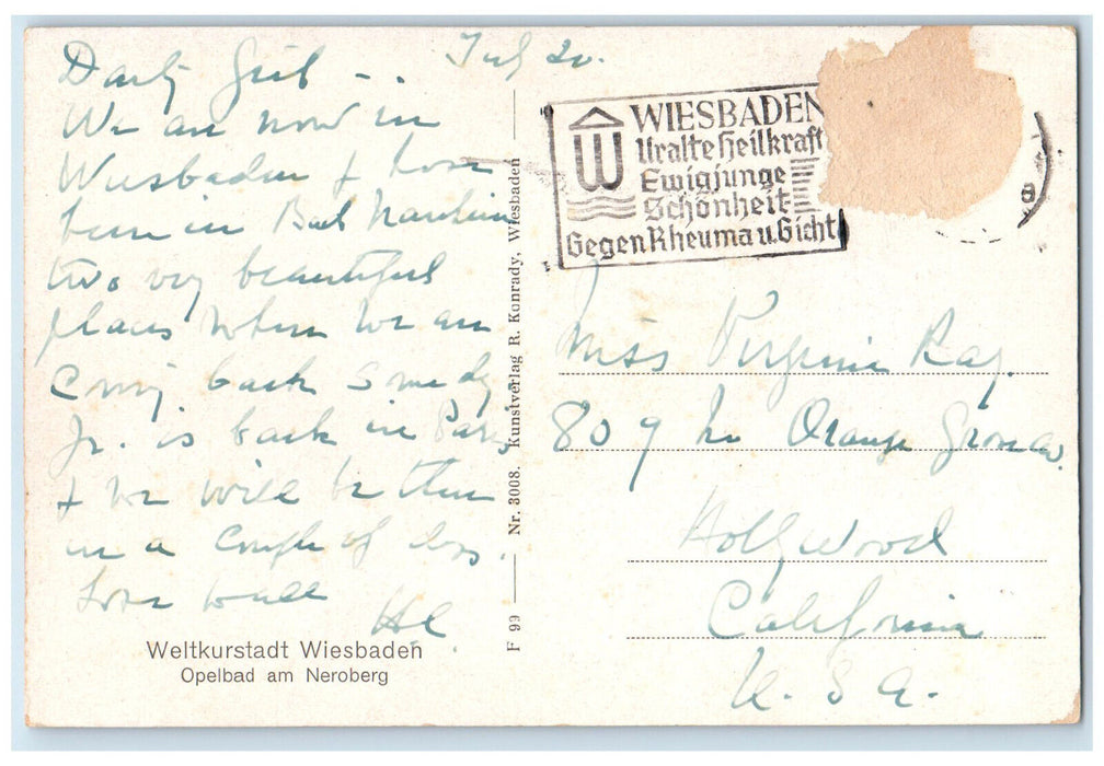 c1920's Opelbad at Neroberg World spa city Wiesbaden Germany Postcard