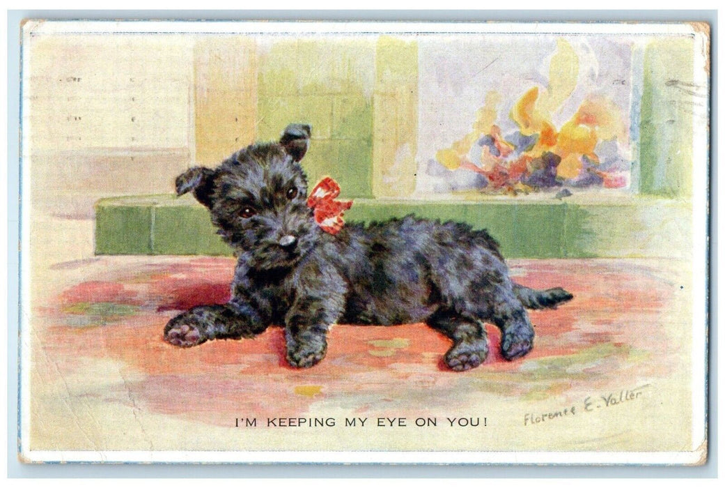 1931 Cute Dog I'm Keeping My Eye On You Florence E. Valler Vintage Postcard
