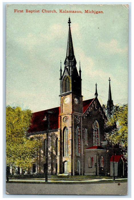 1910 Exterior View First Baptist Church Building Kalamazoo Michigan MI Postcard