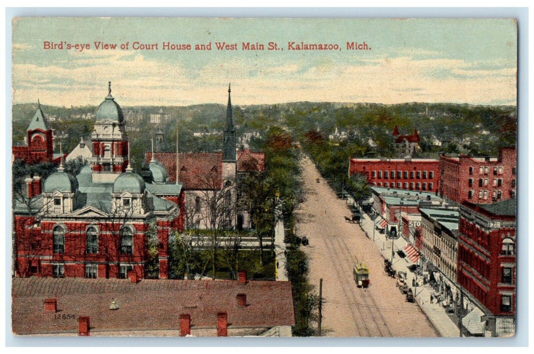 1914 Birds Eye View Court House West Main St Kalamazoo Michigan Vintage Postcard