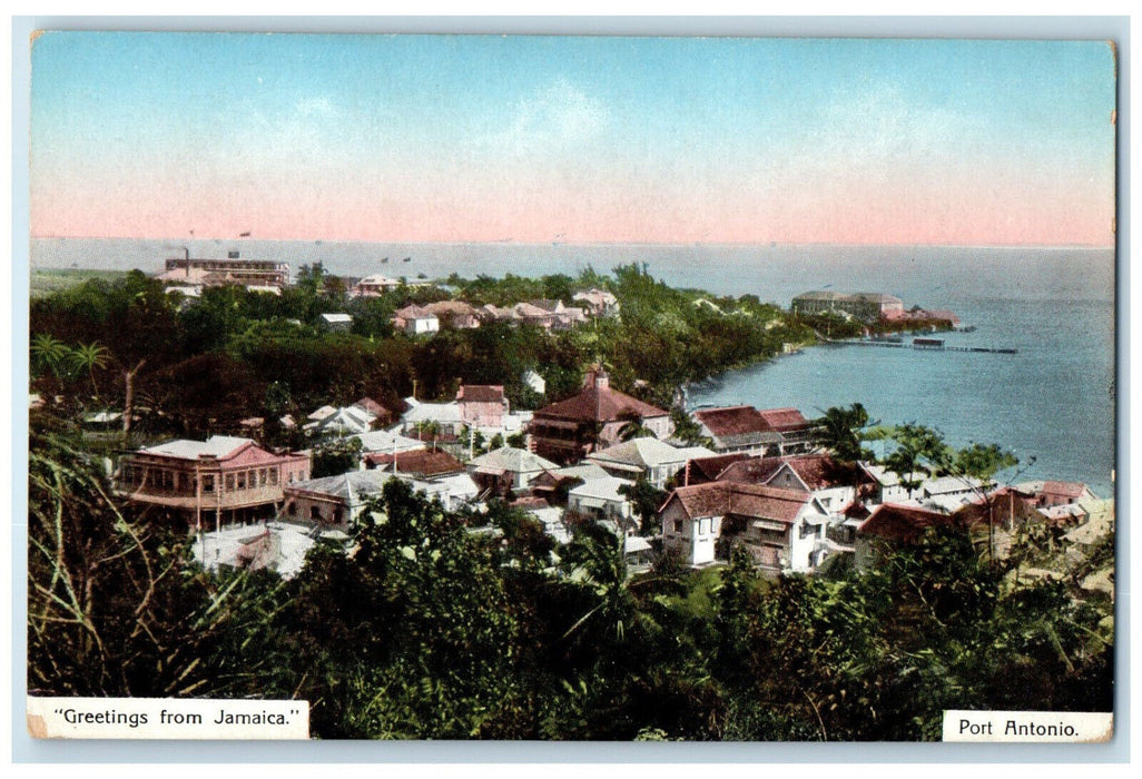 c1910 Aerial View Port Antonio Greetings from Jamaica Unposted Postcard