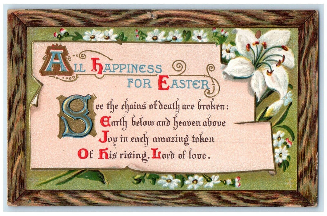 1910 Easter Message Flowers Embossed Morton Minnesota MN Posted Antique Postcard