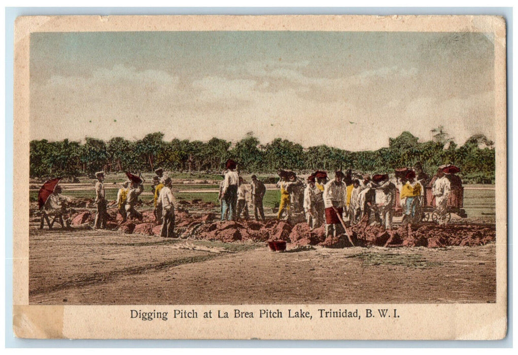 c1930's Digging Pitch at La Brea Lake Trinidad and Tobago BWI Postcard