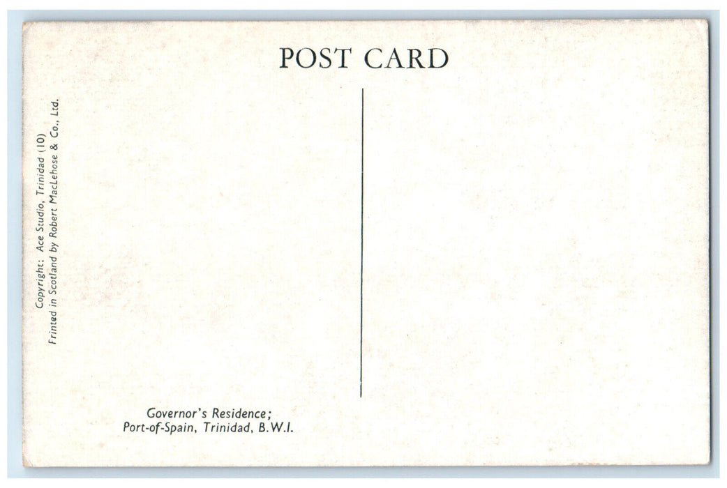 c1940's Governor's Residence Port of Spain Trinidad and Tobago BWI Postcard