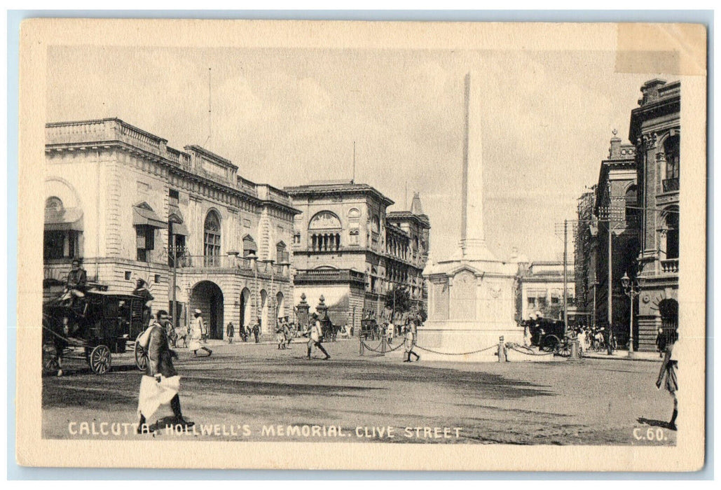 c1940's Calcutta Hollwell's Memorial Clive Street India Vintage Postcard