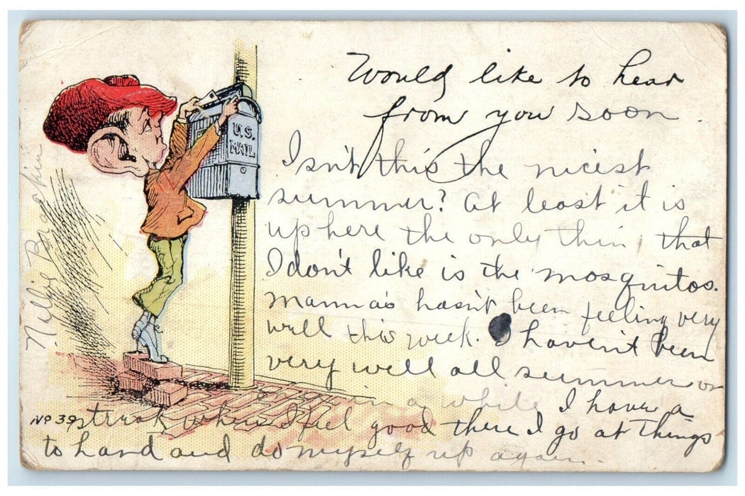 1907 Boy Dropping Letter US Mail Goodland Minnesota MN Posted Antique Postcard