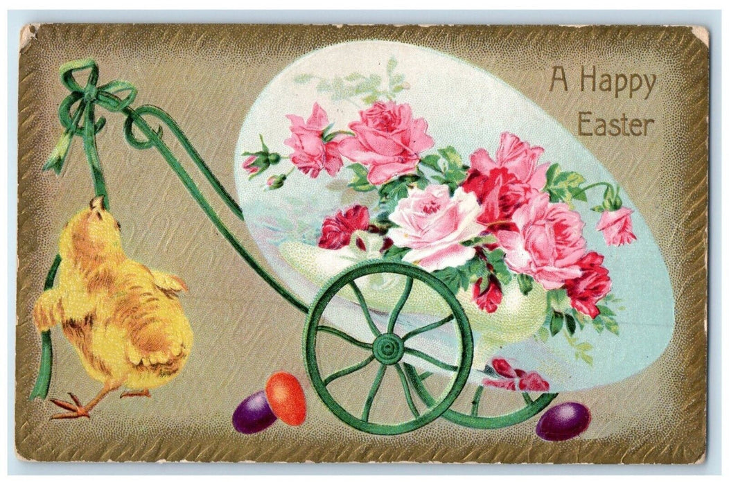 1911 Easter Chick Giant Egg Flowers Embossed Remer Minnesota MN Antique Postcard