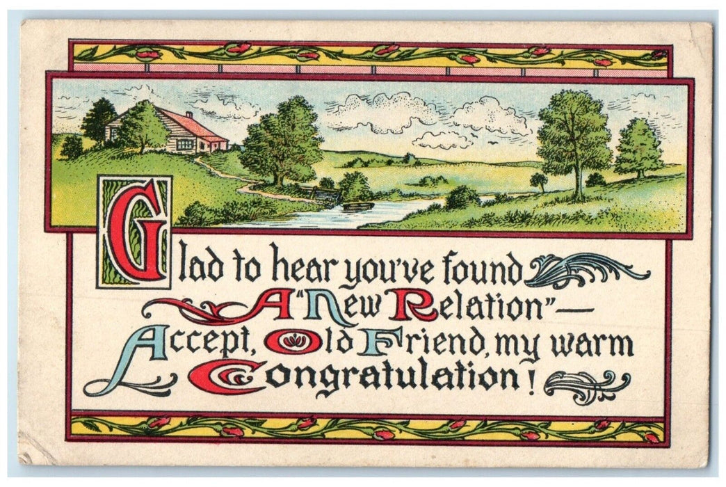 1914 Congratulations House River Arts Crafts Echo Minnesota MN Antique Postcard