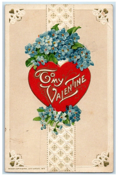 1914 Valentine Heart Flowers John Winsch Artist Signed Eldred MN DPO Postcard