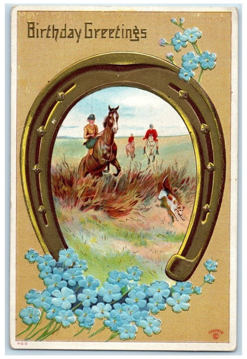 1910 Birthday Greetings Horseshoe Flowers Embossed Twin Lakes MN Posted Postcard