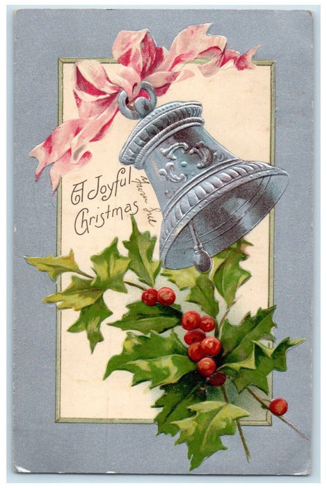 c1905 Christmas Ringing Bell Holly Berries Nash Embossed Monterey MN Postcard