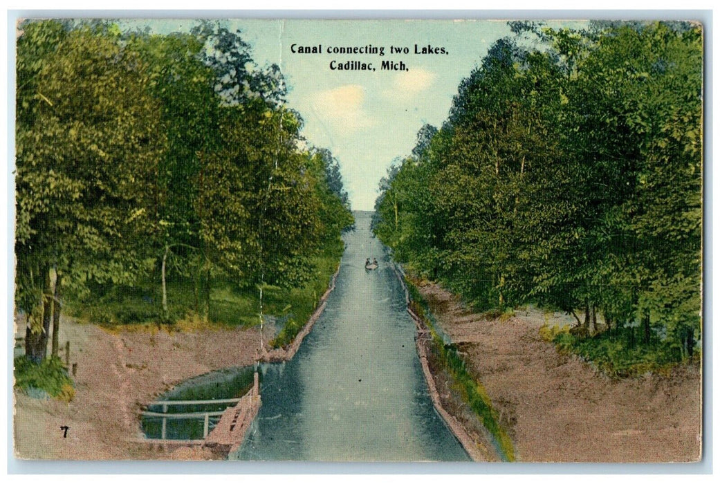 1917 Aerial View Canal Connecting Two Lakes Cadillac Michigan MI Posted Postcard